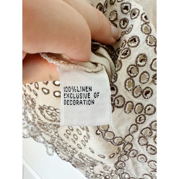 Talbot's 100% Linen Long Sleeve Lace Trimmed Top Size 4 - Picture 8 of 8